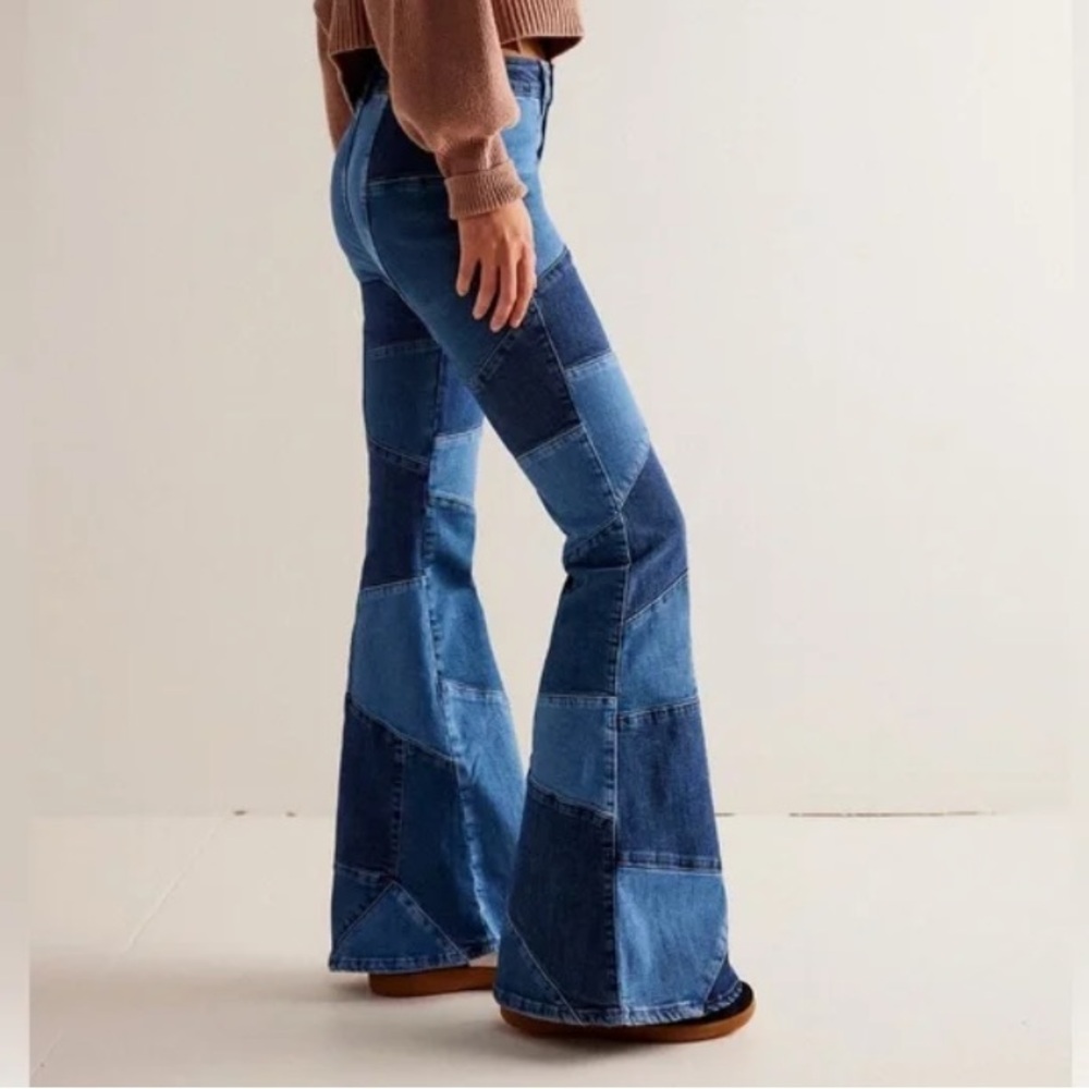 Free people patchwork flare jeans